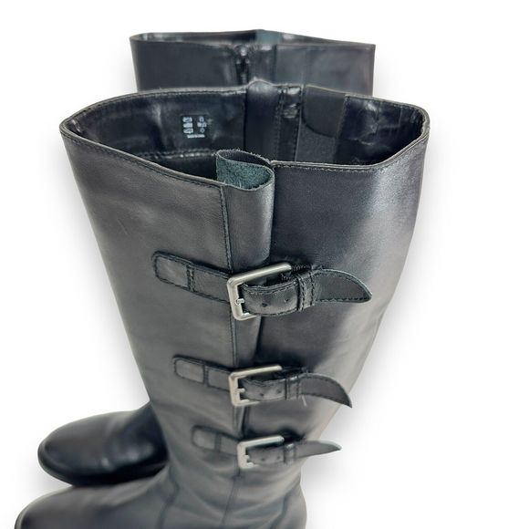 ECCO Knee High Boots Sz 38 7-7.5 Hobart Harness Riding Black Leather Equestrian - Picture 5 of 14
